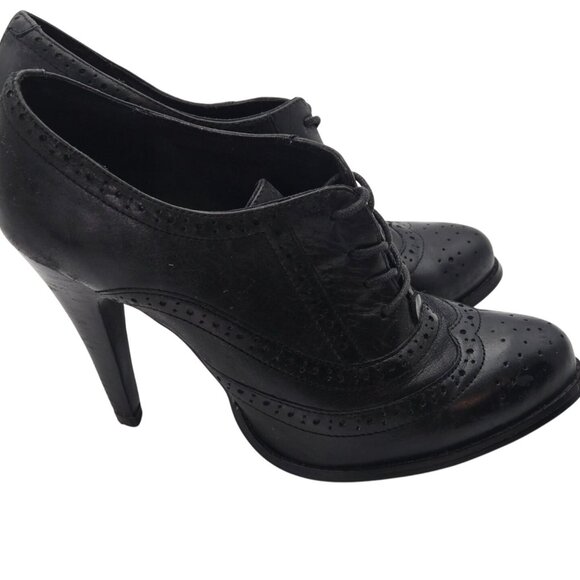 ALDO Y2K Sz 10 Black Leather Lace-Up Brogue Style Heeled Oxford Stiletto Shoes - Picture 3 of 12
